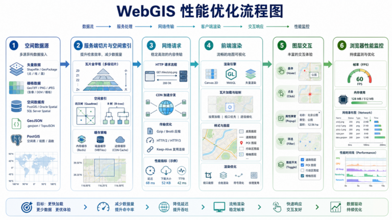 WebGIS地图性能优化与GeoJSON加载慢排查流程图