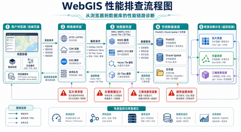 WebGIS地图加载慢怎么解决与瓦片矢量三维场景优化流程图