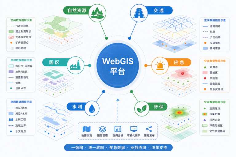 WebGIS适合哪些行业应用 自然资源WebGIS交通WebGIS园区WebGIS场景示意图