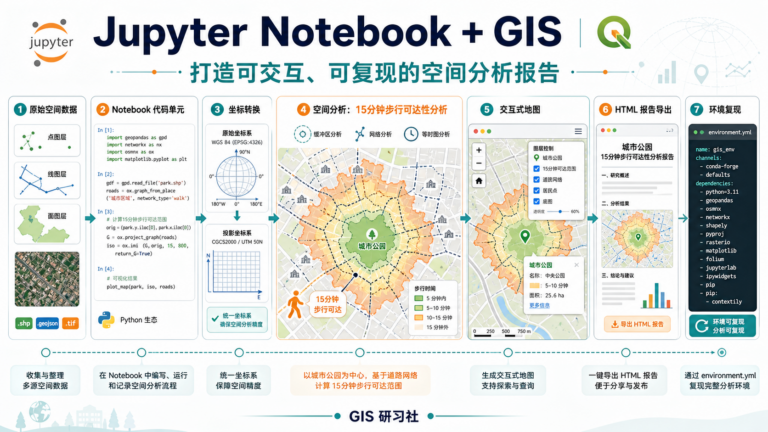 Jupyter Notebook GIS 可复现空间分析报告与公园可达性分析工作流