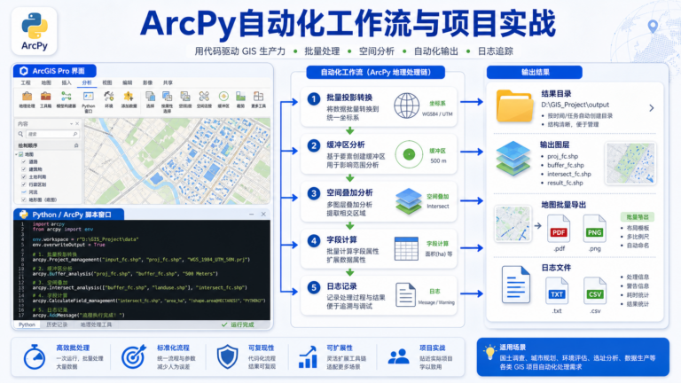 ArcPy自动化工作流与GIS项目实战示意图
