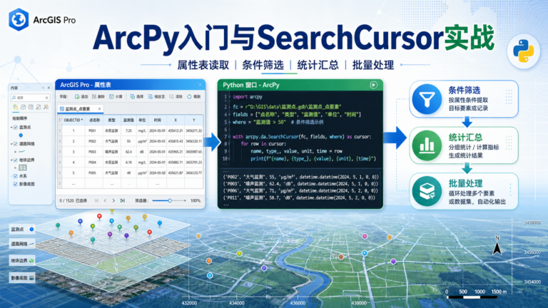 ArcPy入门与SearchCursor属性读取工作流示意图