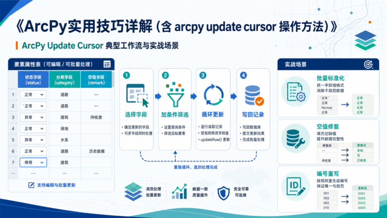 arcpy update cursor 字段批量更新工作流示意图