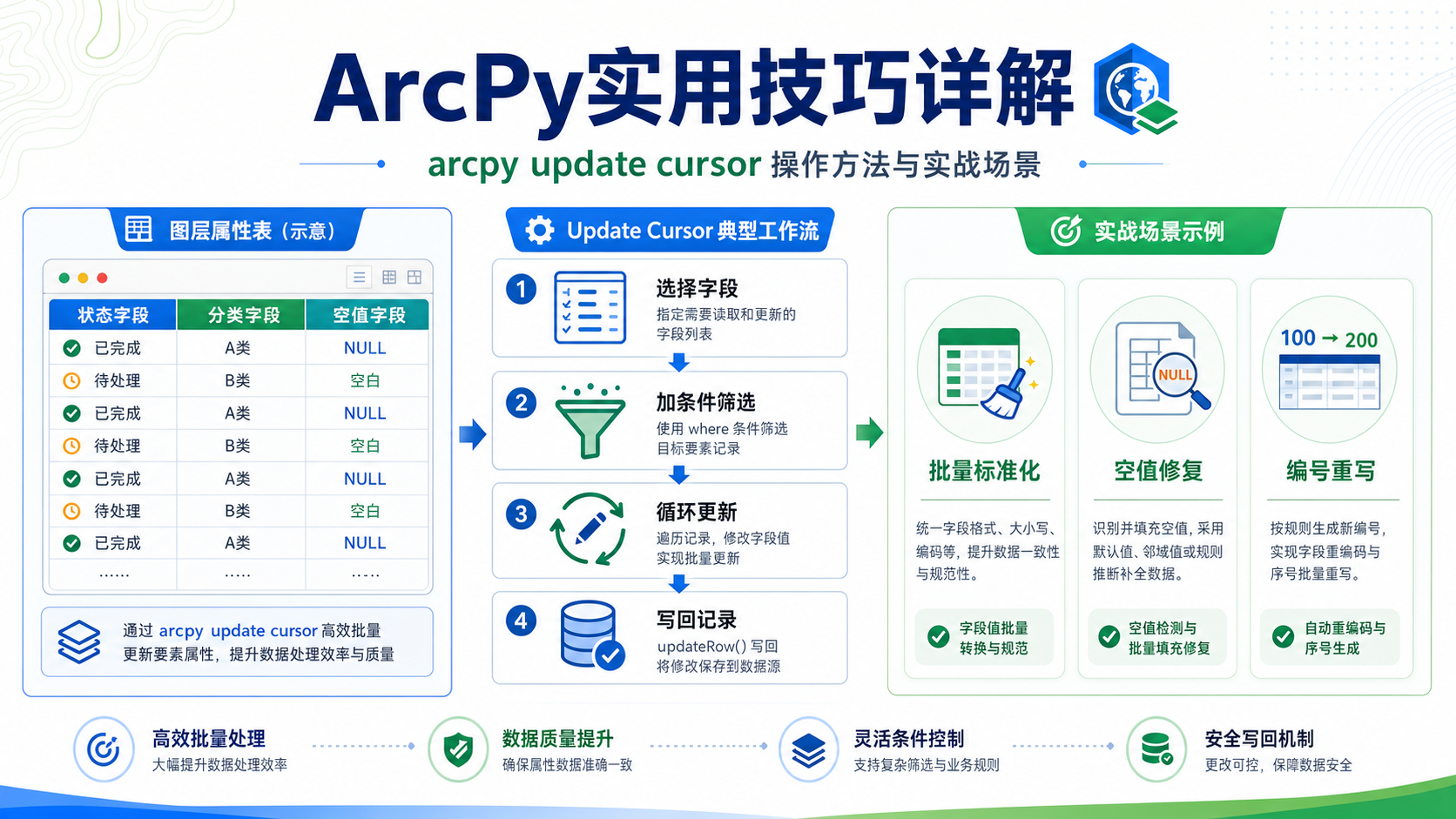 arcpy update cursor 字段批量更新工作流示意图
