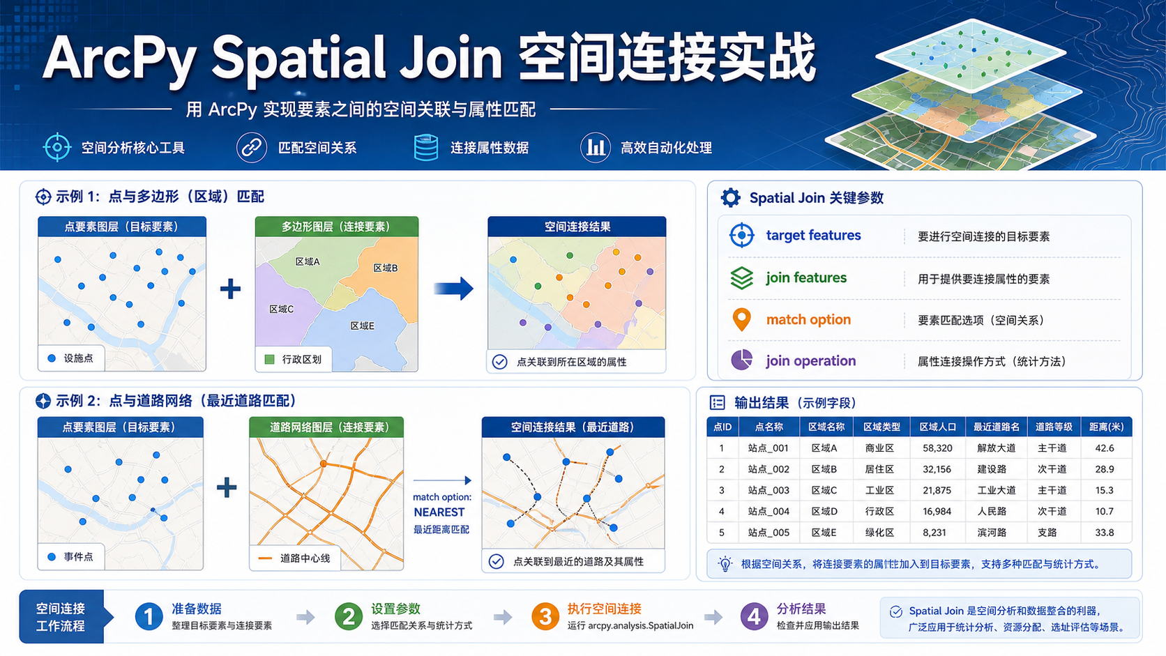 ArcPy Spatial Join 空间连接与arcpy spatial join参数流程示意图