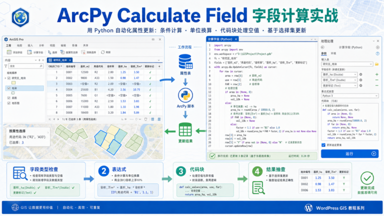 ArcPy Calculate Field 与字段批量计算工作流示意图