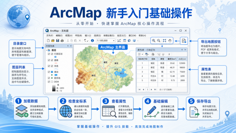 ArcMap 基础操作与新手入门工作流示意图