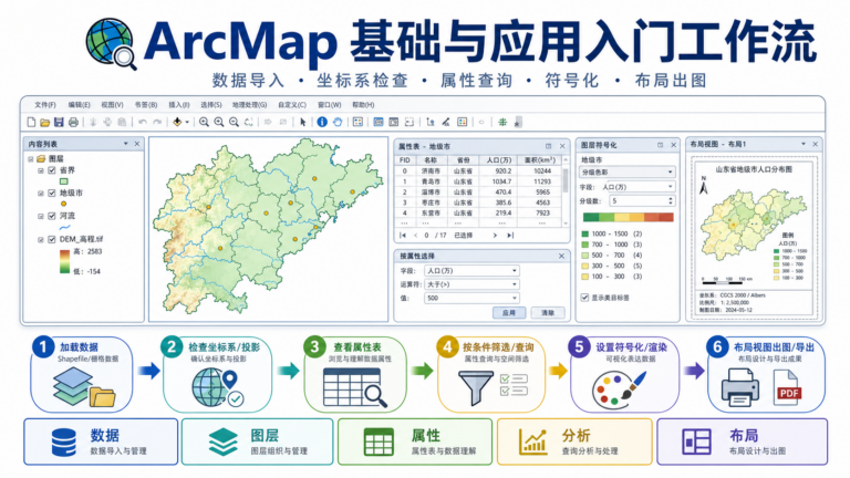 ArcMap 基础与应用入门工作流示意图