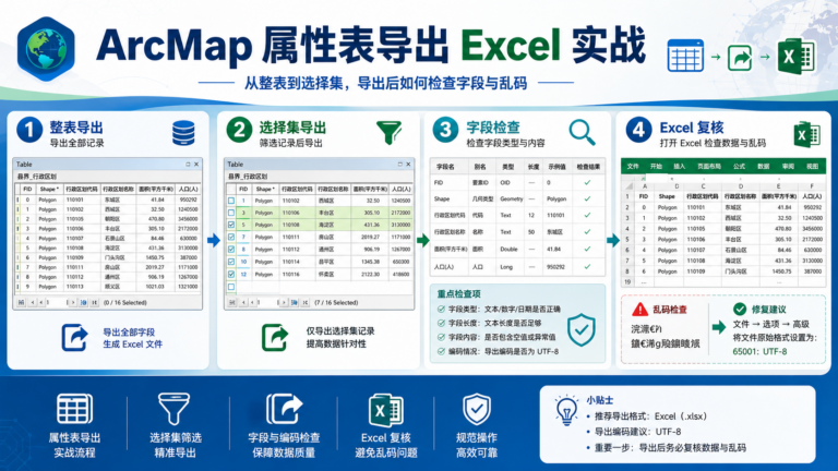 ArcMap 属性表导出 Excel 与实用操作入门流程示意图