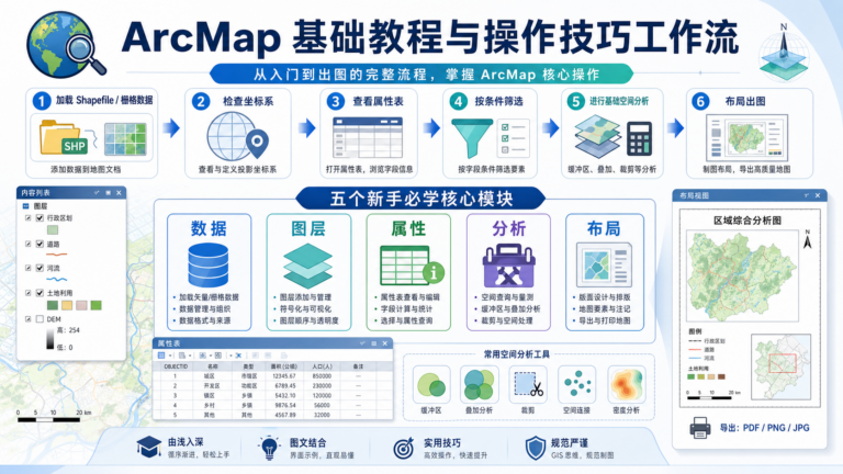 ArcMap 基础教程与操作技巧入门工作流示意图
