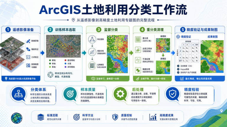 ArcGIS土地利用分类流程与ArcGIS土地分类方法示意图
