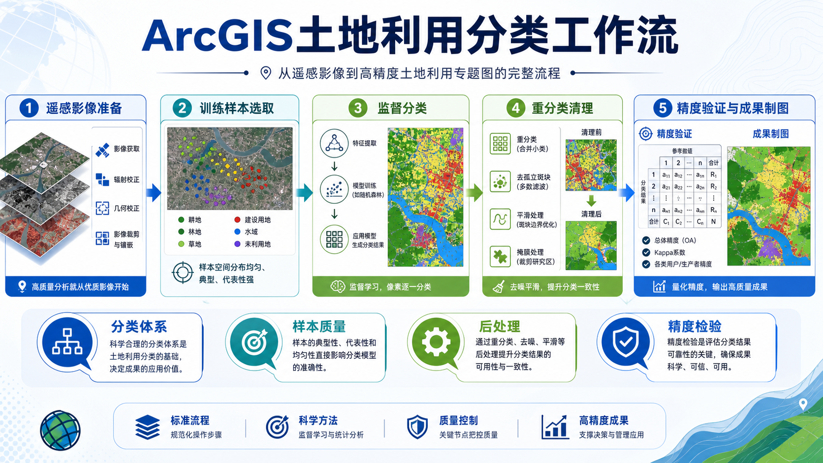 ArcGIS土地利用分类流程与ArcGIS土地分类方法示意图