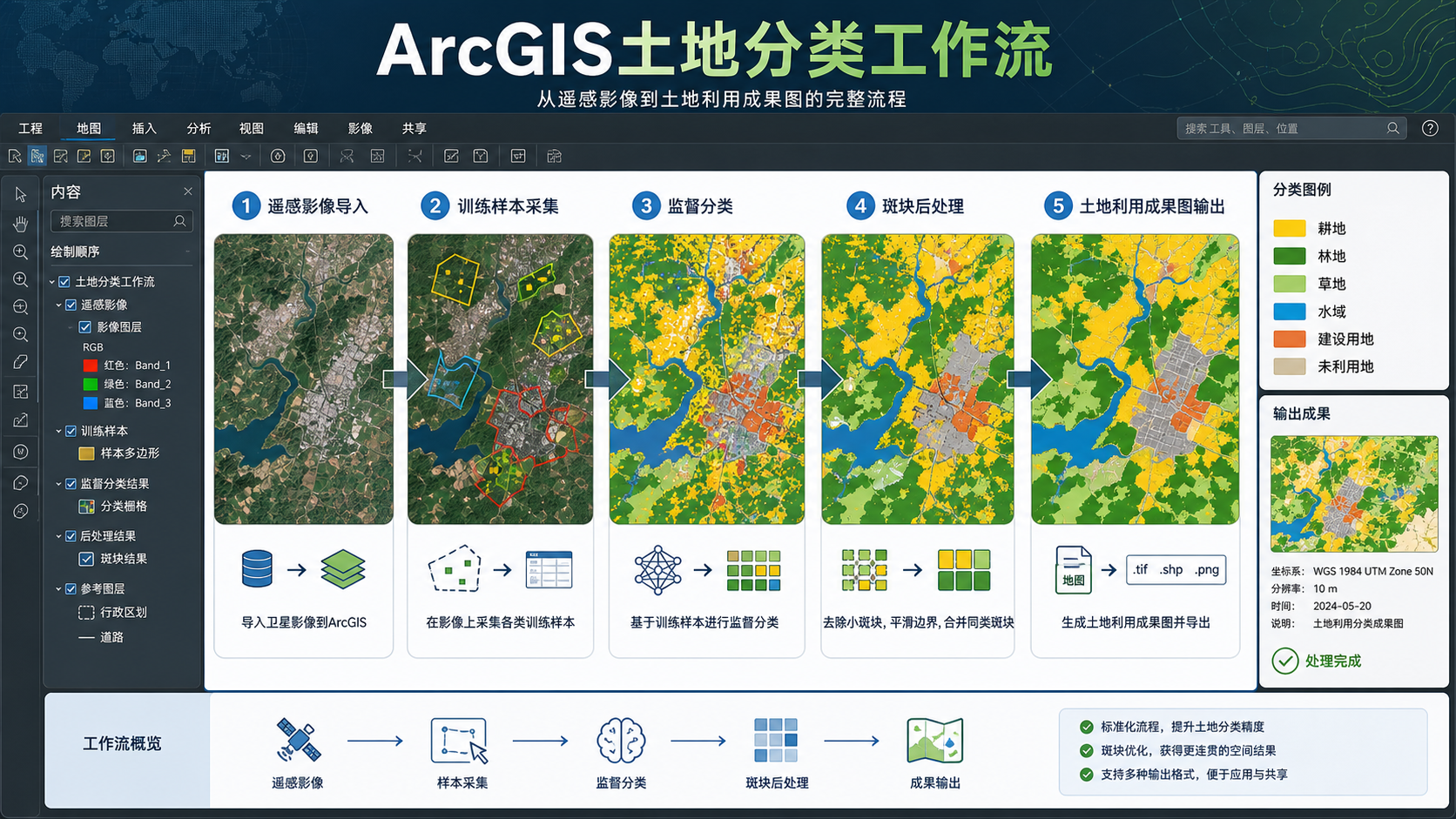 ArcGIS土地分类技巧解析与分类工作流示意图