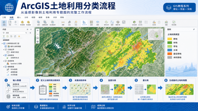 ArcGIS土地利用分类全解与GIS分类流程示意图