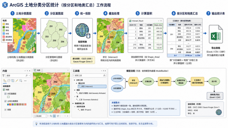 ArcGIS 土地分类与 arcgis 分区统计 流程示意图