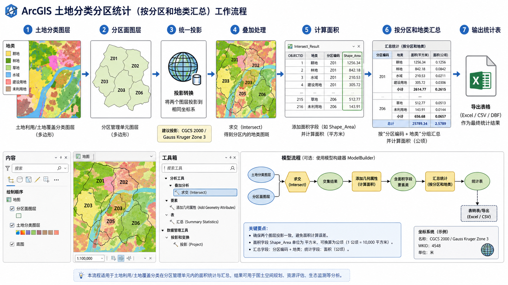 ArcGIS 土地分类与 arcgis 分区统计 流程示意图