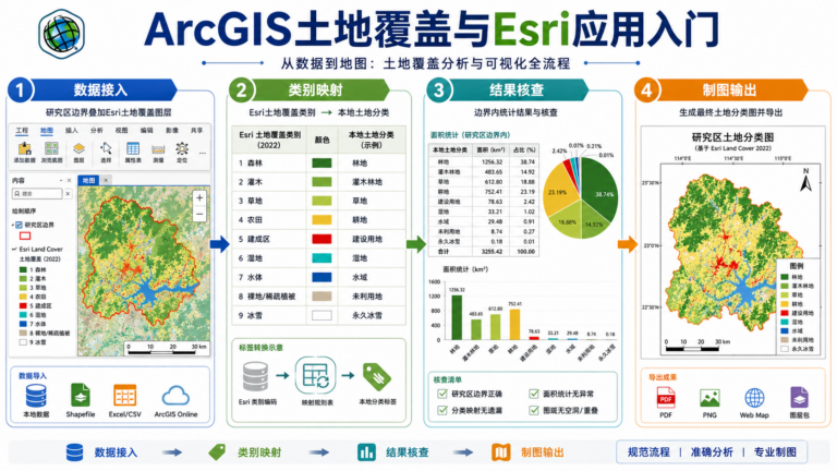 ArcGIS土地分类与Esri土地覆盖应用流程示意图