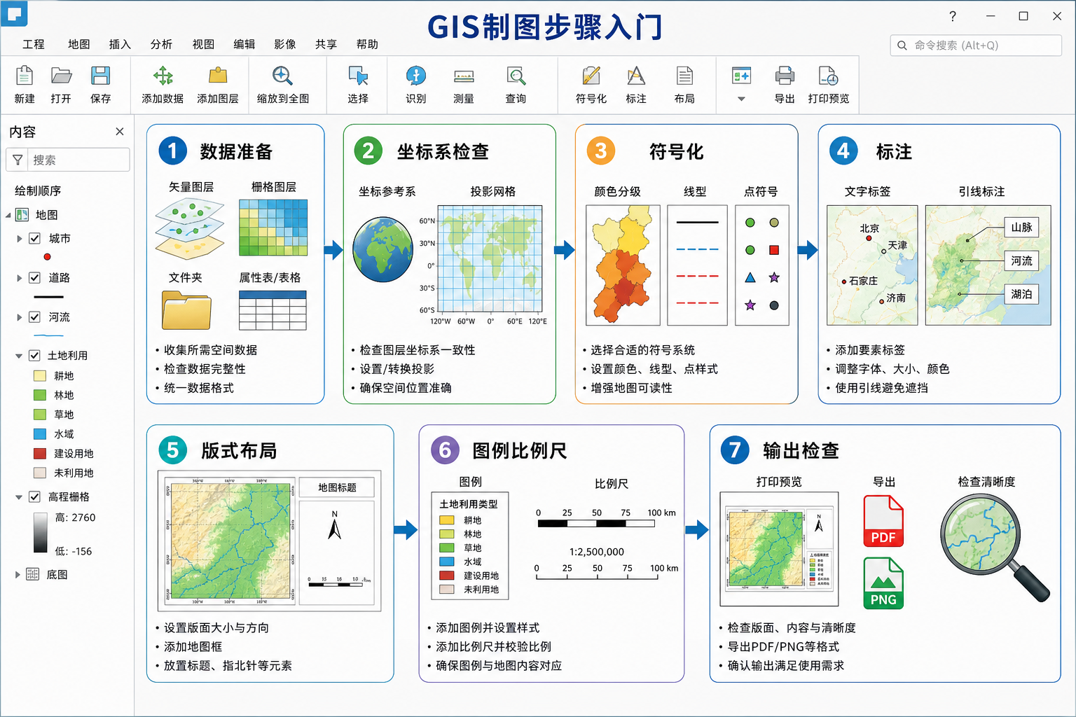 GIS 制图步骤与 gis制图教程入门流程图