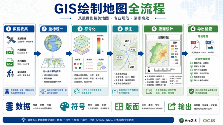 GIS制图步骤详解与GIS绘制地图全流程示意图
