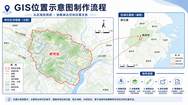 GIS位置示意图制作流程与主图定位关系示意图