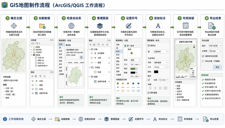 GIS 制图步骤与 gis制图详细解析 工作流示意图