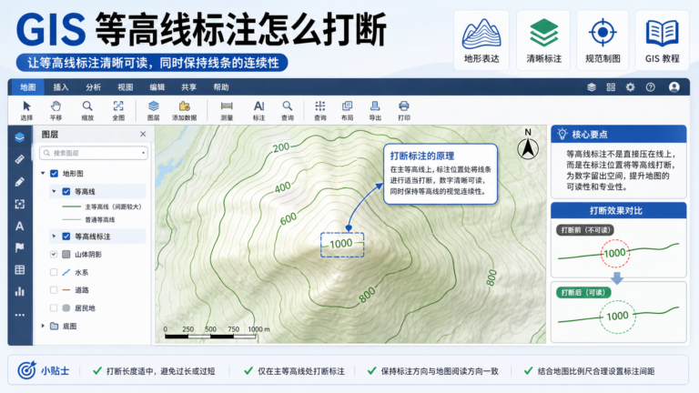 gis等高线标注怎么打断 与 GIS 等高线地图入门示意图