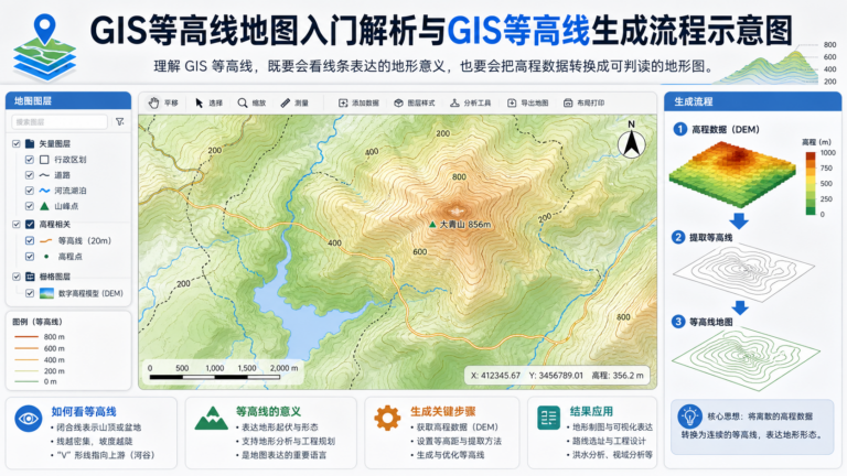 GIS等高线地图入门解析与GIS等高线生成流程示意图