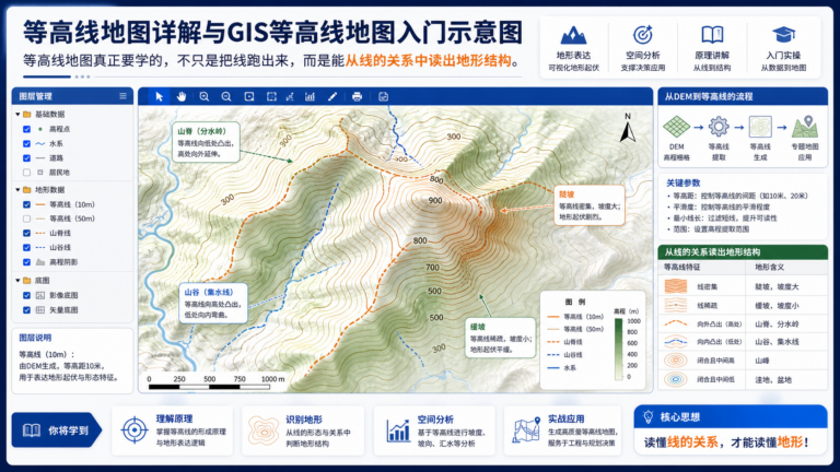 等高线地图详解与GIS等高线地图入门示意图