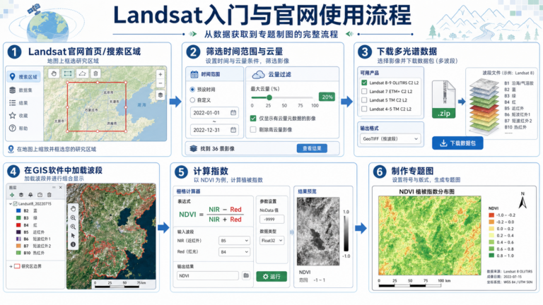Landsat介绍与Landsat官网使用流程示意图