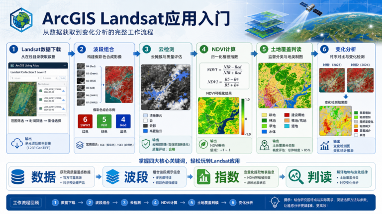ArcGIS Landsat应用流程与GIS Landsat入门示意图