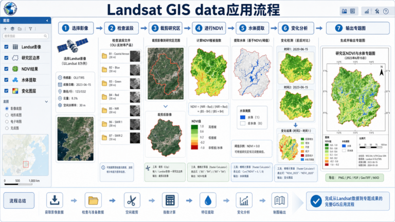 Landsat GIS data应用与GIS入门流程示意图