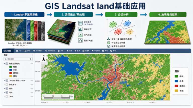 GIS Landsat与land基础应用流程示意图