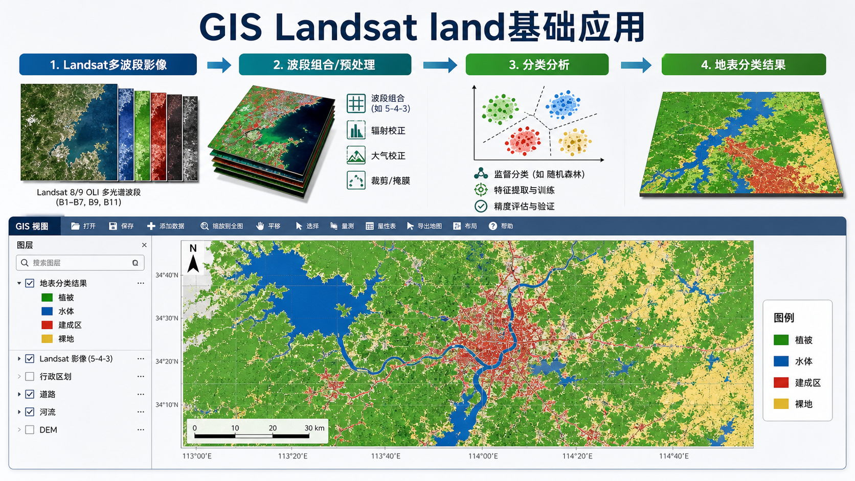 GIS Landsat与land基础应用流程示意图