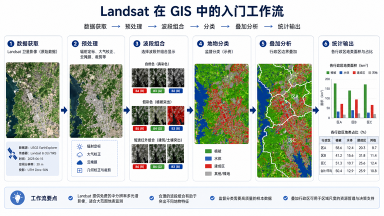 Landsat 在 GIS 中的入门分析流程示意图
