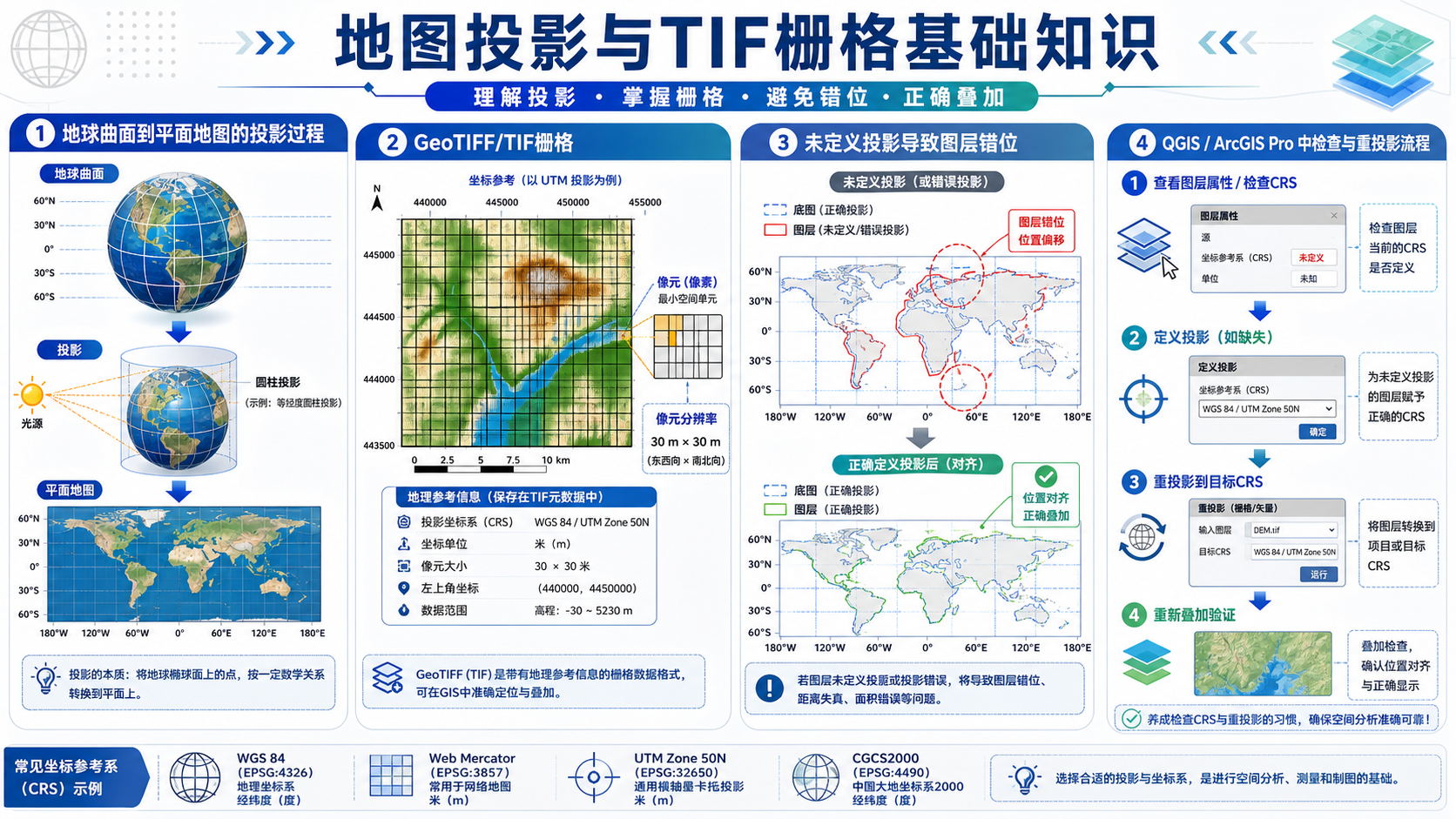 gis地图投影入门指南与gis tif基础知识流程示意图