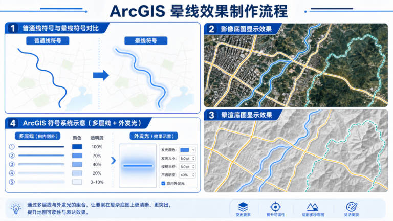 gis阴影晕渲入门指南与ArcGIS晕线效果制作流程示意图
