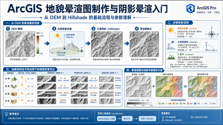 arcgis地貌晕渲图详解与gis阴影晕渲入门流程示意图