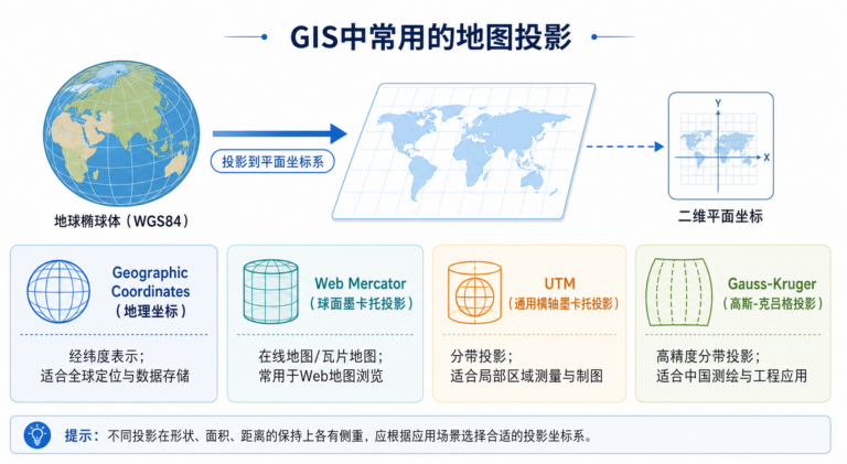gis中常用的地图投影与gis地图投影入门指南示意图
