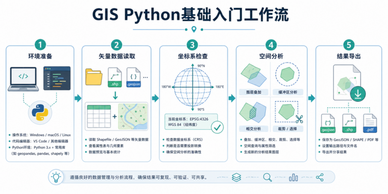 GIS Python基础入门与gis python开发工作流示意图